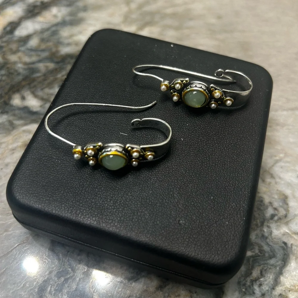 Sterling Silver Green Stone Drop Earrings